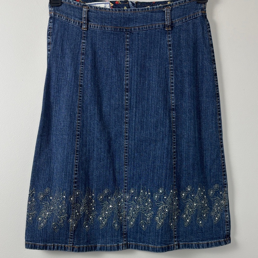 Vintage April Cornell Boutique COLLECTION Embroidered Denim Skirt - Blue sz S/8